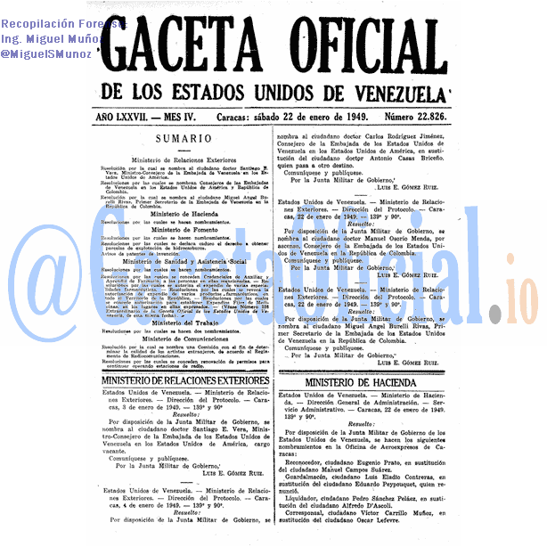Gaceta Oficial 22826 del 22 Enero 1949
