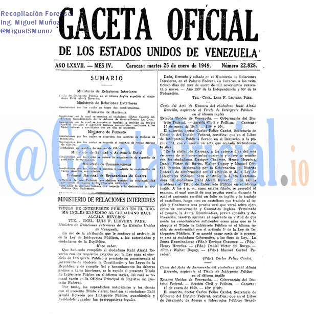 Gaceta Oficial 22828 del 25 Enero 1949
