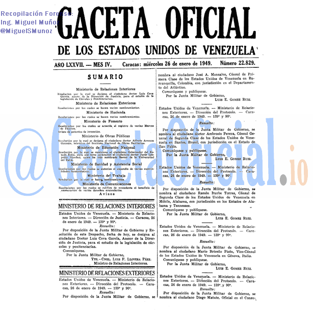 Gaceta Oficial 22829 del 26 Enero 1949