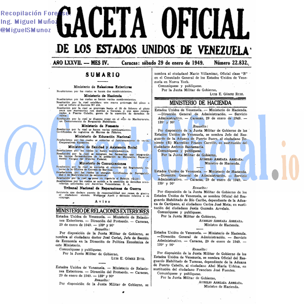 Gaceta Oficial 22832 del 29 Enero 1949