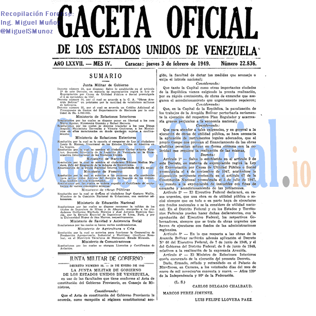 Gaceta Oficial 22836 del 3 Febrero 1949