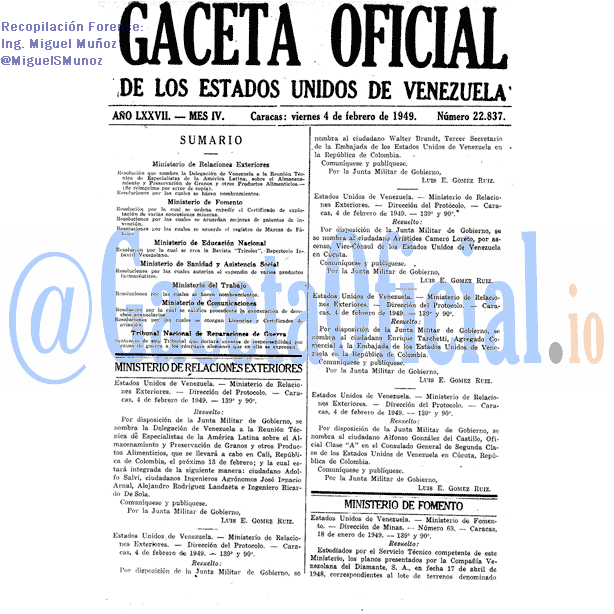 Gaceta Oficial 22837 del 4 Febrero 1949