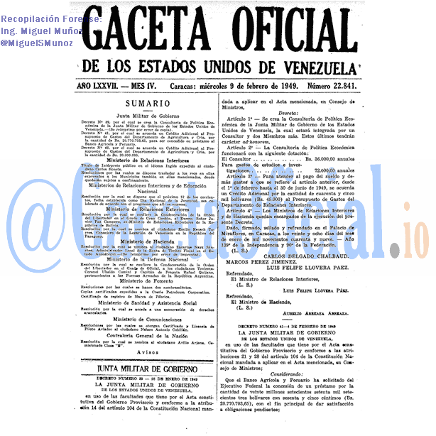 Gaceta Oficial 22841 del 9 Febrero 1949