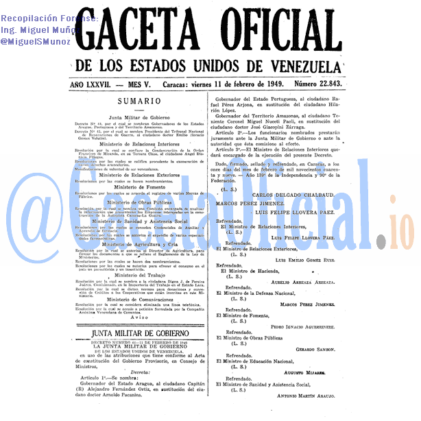 Gaceta Oficial 22843 del 11 Febrero 1949