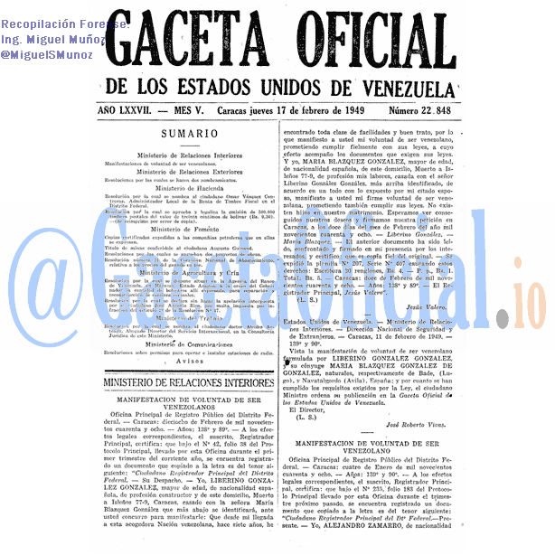 Gaceta Oficial 22848 del 17 Febrero 1949