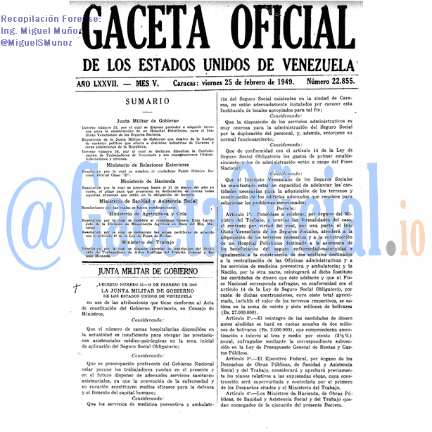 Gaceta Oficial 22855 del 25 Febrero 1949
