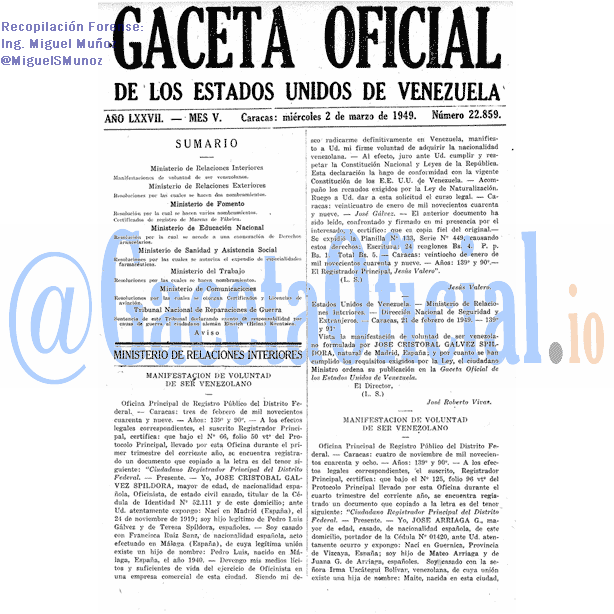 Gaceta Oficial 22859 del 2 Marzo 1949