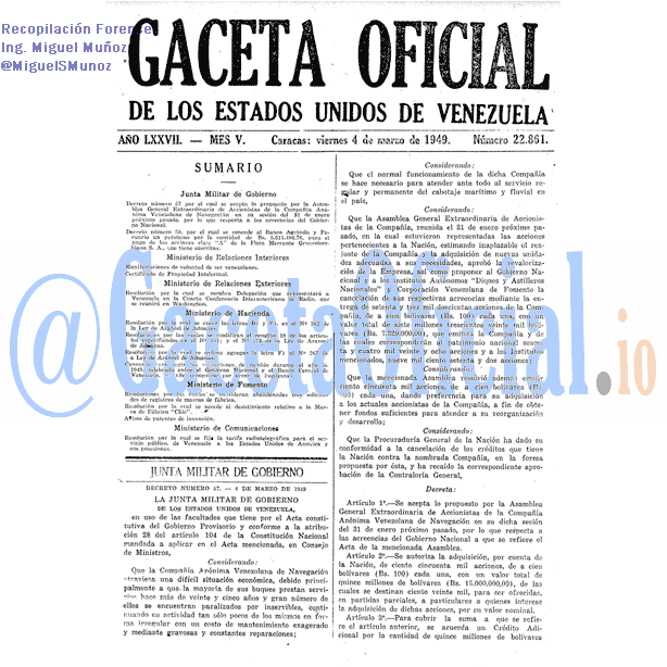 Gaceta Oficial 22861 del 4 Marzo 1949