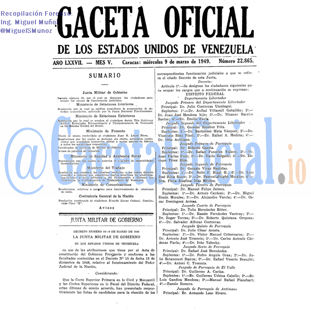 Gaceta Oficial 22865 del 9 Marzo 1949