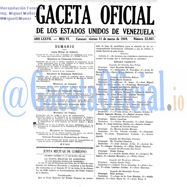 Gaceta Oficial 22867 del 11 Marzo 1949