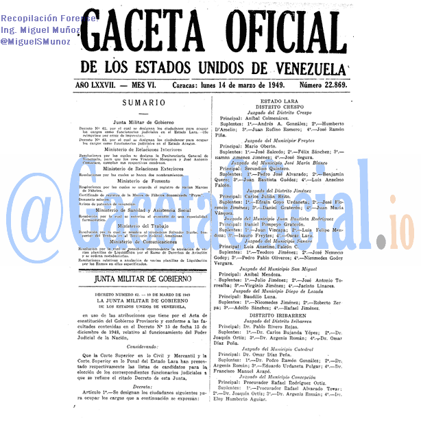 Gaceta Oficial 22869 del 14 Marzo 1949
