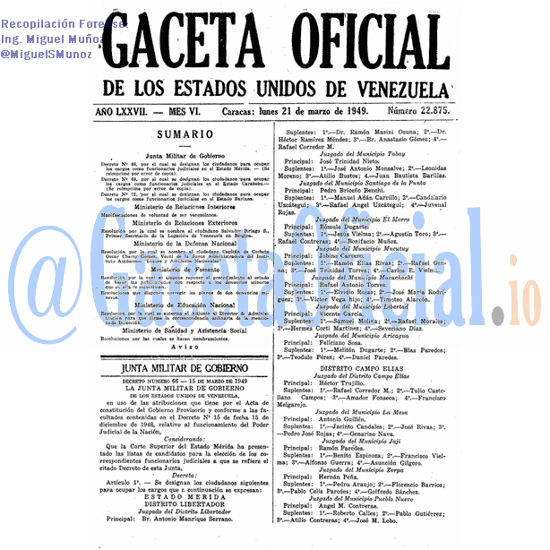 Gaceta Oficial 22875 del 21 Marzo 1949