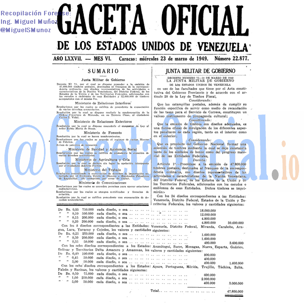 Gaceta Oficial 22877 del 23 Marzo 1949