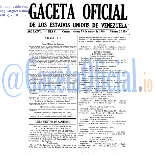 Gaceta Oficial 22879 del 25 Marzo 1949