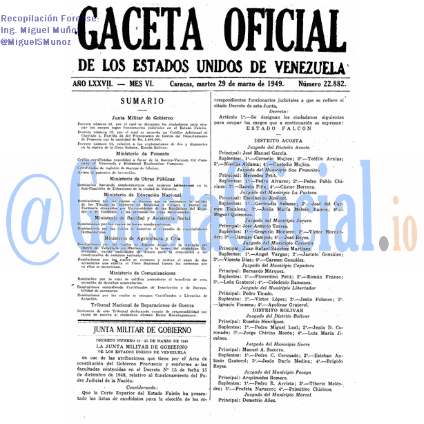 Gaceta Oficial 22882 del 29 Marzo 1949