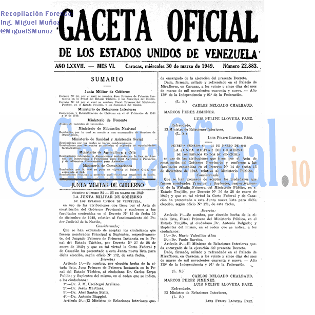 Gaceta Oficial 22883 del 30 Marzo 1949
