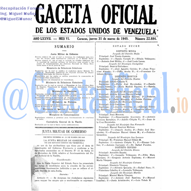 Gaceta Oficial 22884 del 31 Marzo 1949