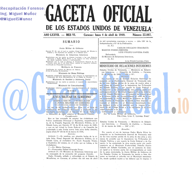 Gaceta Oficial 22887 del 4 Abril 1949