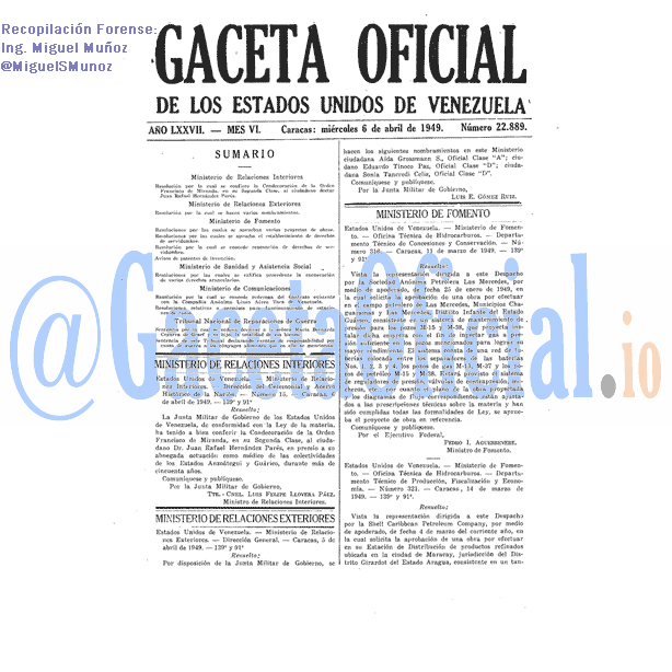 Gaceta Oficial 22889 del 6 Abril 1949