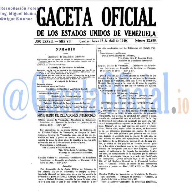 Gaceta Oficial 22896 del 18 Abril 1949