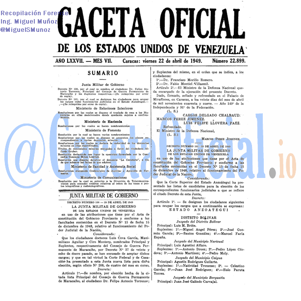 Gaceta Oficial 22899 del 22 Abril 1949