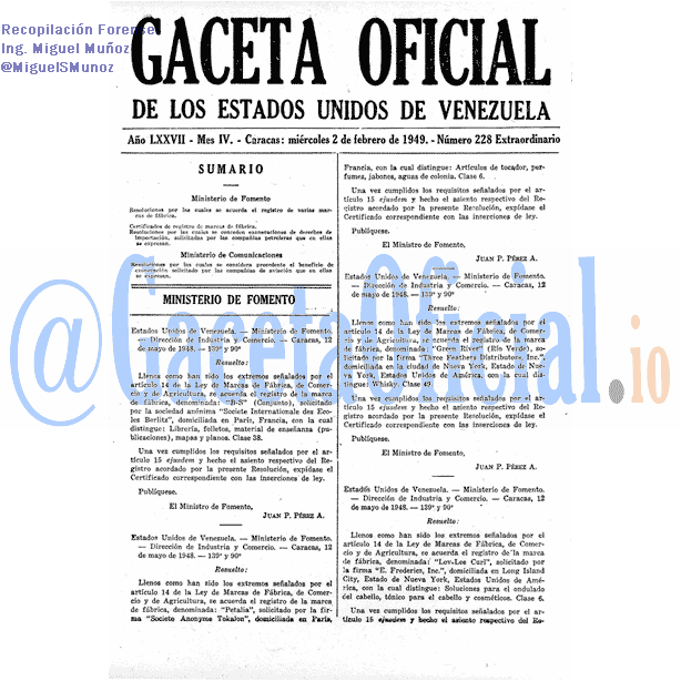 Gaceta Oficial 228 del 2 Febrero 1949