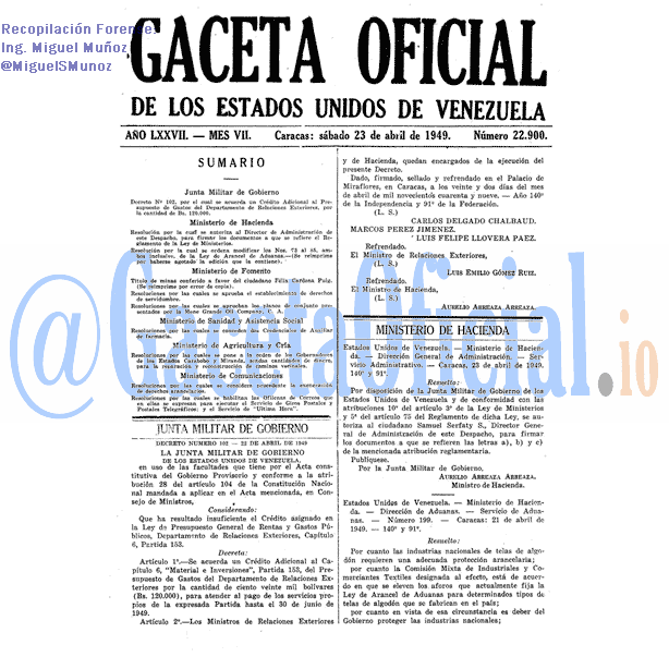 Gaceta Oficial 22900 del 23 Abril 1949