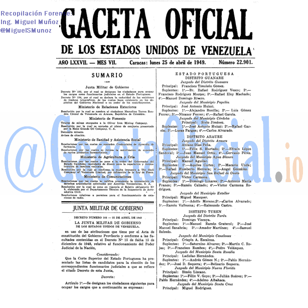 Gaceta Oficial 22901 del 25 Abril 1949