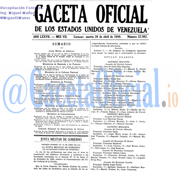 Gaceta Oficial 22902 del 26 Abril 1949
