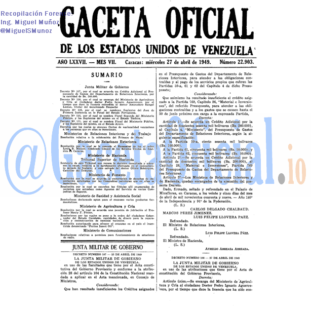 Gaceta Oficial 22903 del 27 Abril 1949