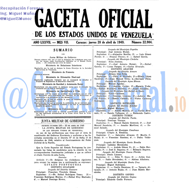Gaceta Oficial 22904 del 28 Abril 1949
