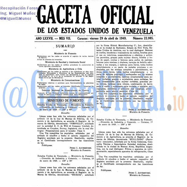 Gaceta Oficial 22905 del 29 Abril 1949