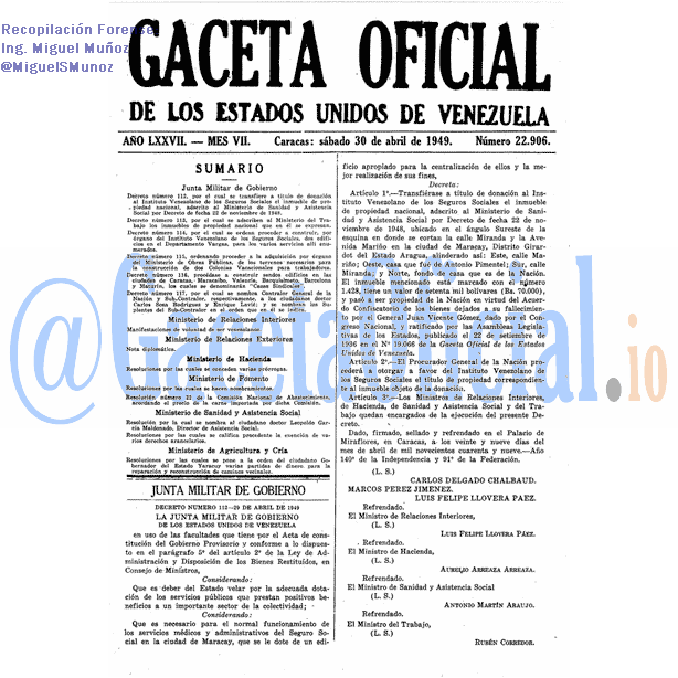 Gaceta Oficial 22906 del 30 Abril 1949
