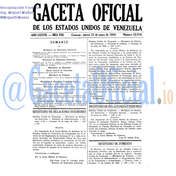 Gaceta Oficial 22916 del 12 Mayo 1949
