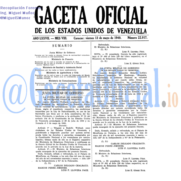 Gaceta Oficial 22917 del 13 Mayo 1949