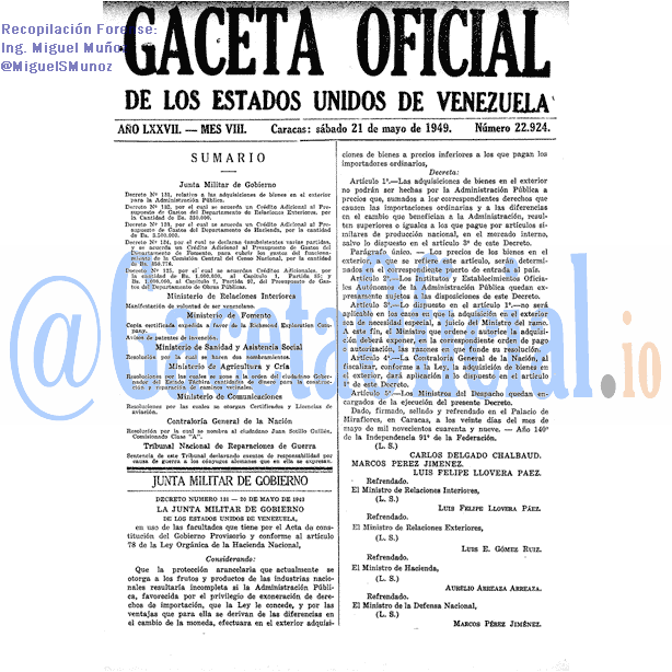 Gaceta Oficial 22924 del 21 Mayo 1949
