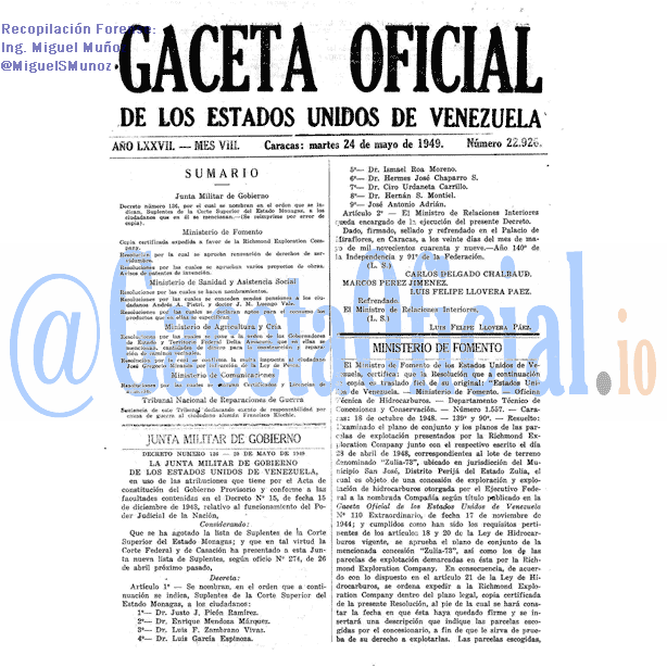 Gaceta Oficial 22926 del 24 Mayo 1949