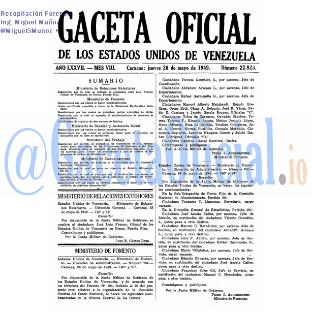 Gaceta Oficial 22928 del 26 Mayo 1949