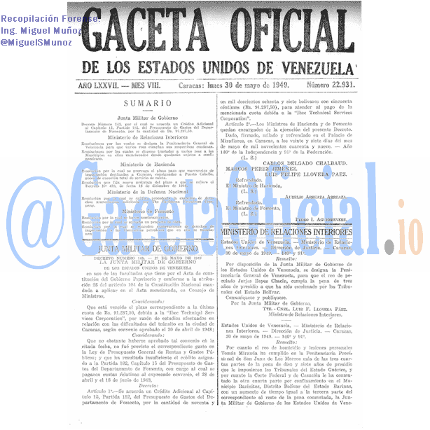 Gaceta Oficial 22931 del 30 Mayo 1949