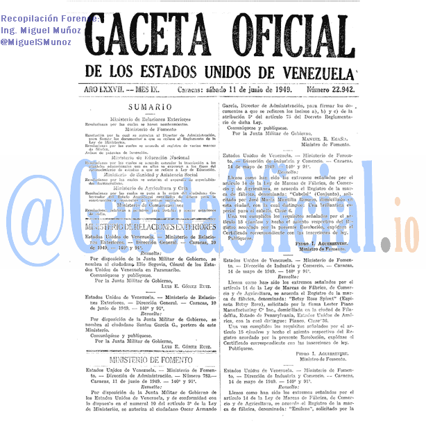 Gaceta Oficial 22942 del 11 Junio 1949