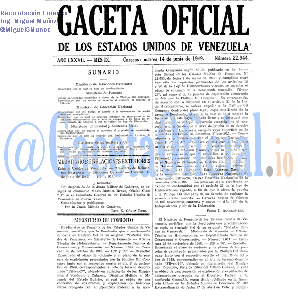 Gaceta Oficial 22944 del 14 Junio 1949