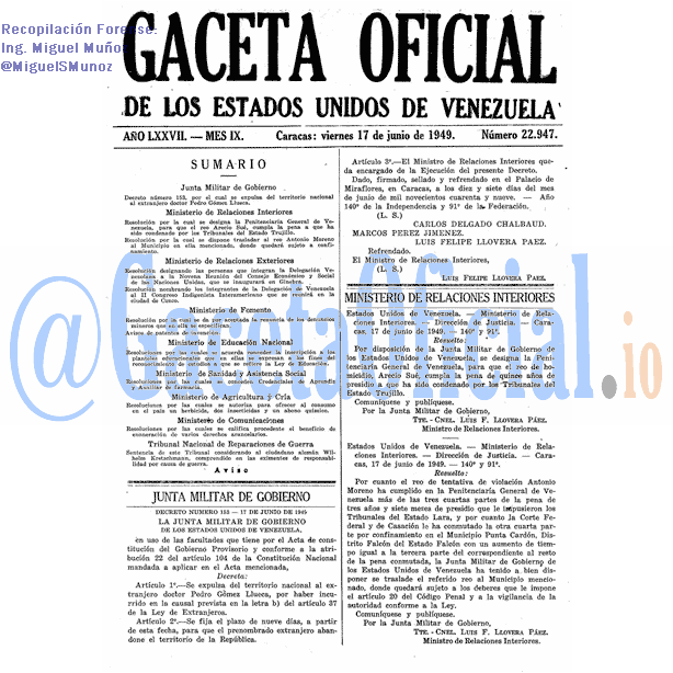 Gaceta Oficial 22947 del 17 Junio 1949