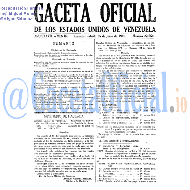 Gaceta Oficial 22954 del 25 Junio 1949