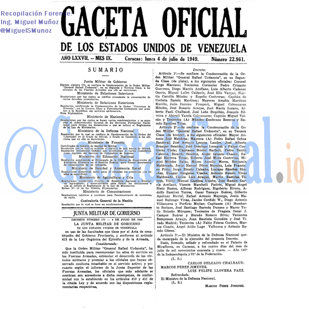 Gaceta Oficial 22961 del 4 Julio 1949