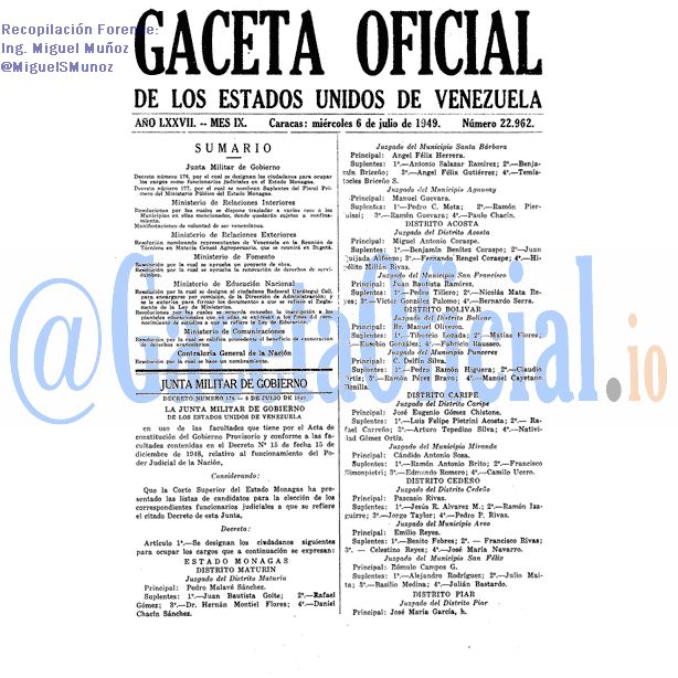 Gaceta Oficial 22962 del 6 Julio 1949