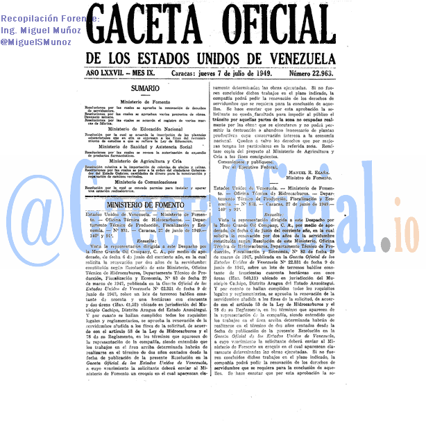 Gaceta Oficial 22963 del 7 Julio 1949