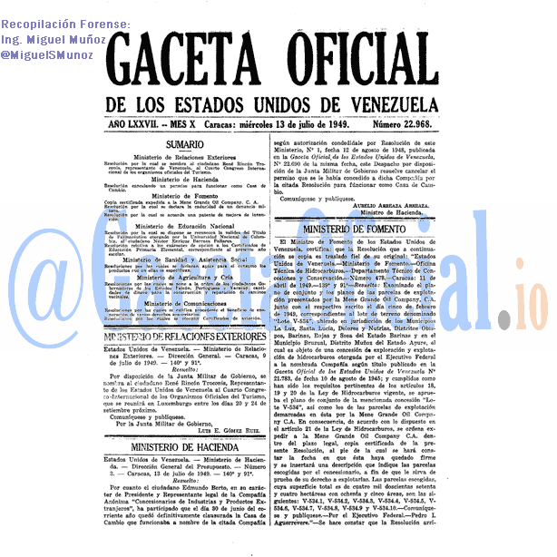 Gaceta Oficial 22968 del 13 Julio 1949