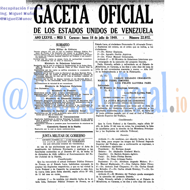 Gaceta Oficial 22972 del 18 Julio 1949