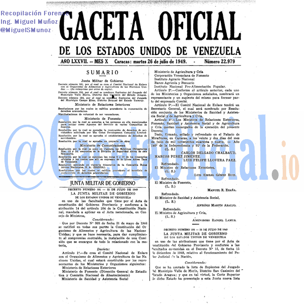 Gaceta Oficial 22979 del 26 Julio 1949