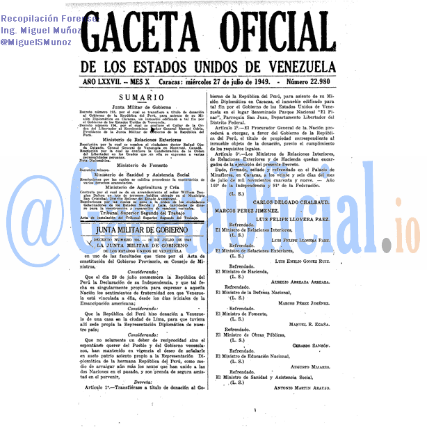 Gaceta Oficial 22980 del 27 Julio 1949